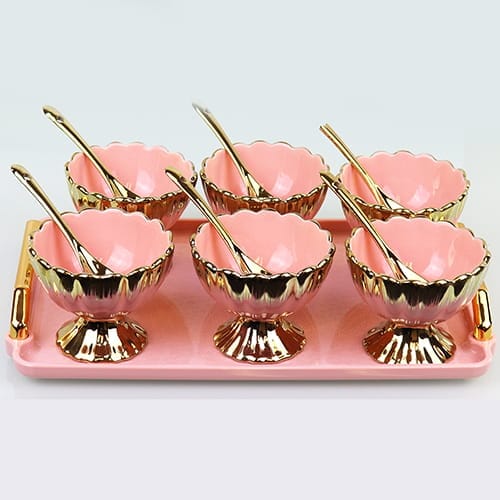 Dessert Cups With Spoons Pink 6 Pieces | زبادي محلاية 6 قطع مع معالق زهر