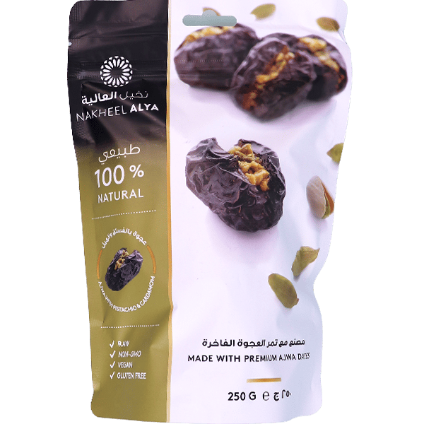 تمر عجوة محشي فستق و هال نخيل العالية 250غ