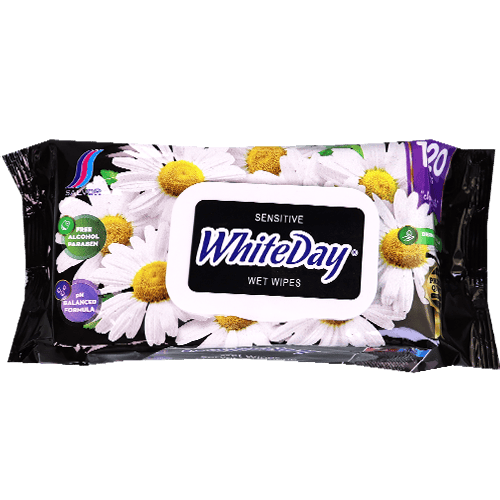 White Wet Wipes WhiteDay 120Pcs | مناديل مبللة بالزهر 120 قطعة
