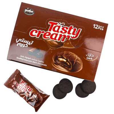 بسكويت محشي شوكولا داكنة تيستي كريم 12قطعة