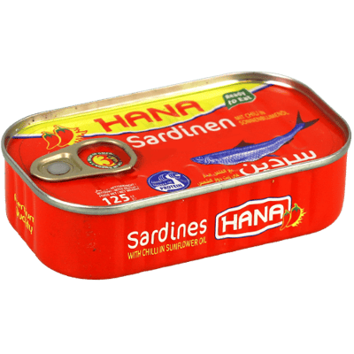 سردين مع الفلفل الحار في زيت دوار الشمس هنا 125 غ