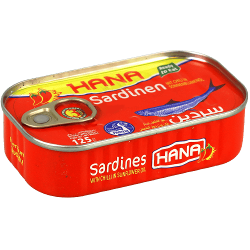 سردين مع الفلفل الحار في زيت دوار الشمس هنا 125 غ