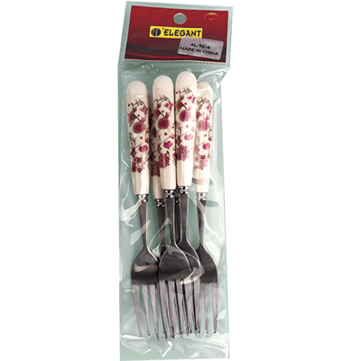 طقم شوكة سيراميك كبير فضي 6 قطع