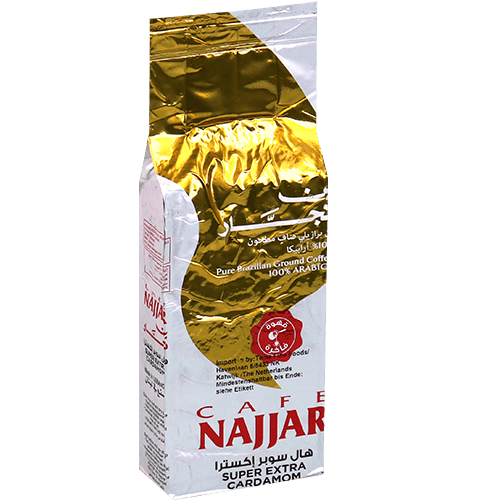 X Coffee With Super Extra Cardamom Gold Najjar 450g | بن مع هال سوبر اكسترا ذهبي نجار 450غ