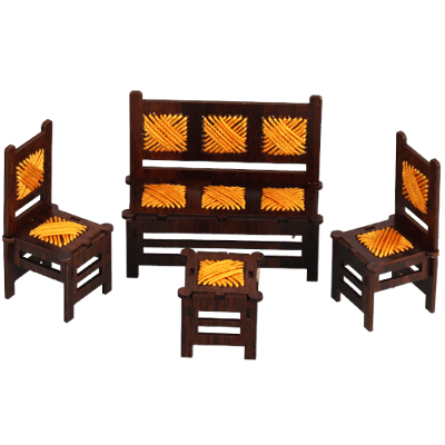 Mini Wooden Sofa Set 4pcs | طقم كنبايات خشبي مصغر 4 قطع