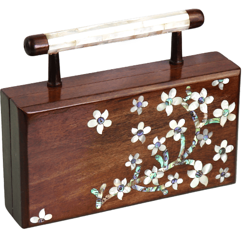 Wooden Mother of Pearl Decor Box 23x13cm | حقيبة ديكور خشب مطعمة بالصدف 23×13سم