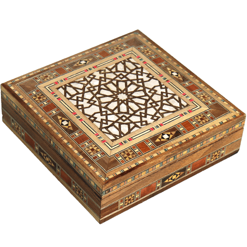علبة ديكور خشب موزاييك مطعمة بالصدف الطبيعي 30×30سم