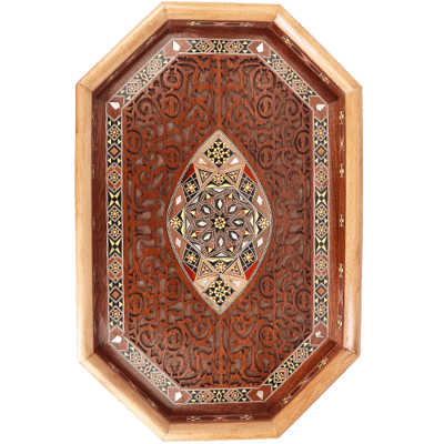 Decorated Mother of Pearl Serving Tray 49x32x4cm | طبق ضيافة مزخرف مطعم بالصدف 49×32×4سم