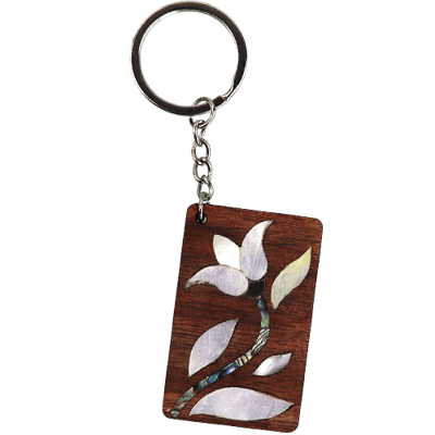 ميدالية مفاتيح خشب مطعمة بالصدف شكل وردة الطبيعي 10×4سم