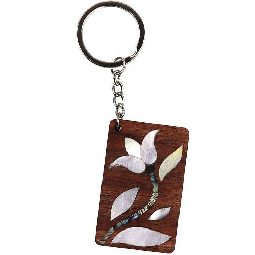 ميدالية مفاتيح خشب مطعمة بالصدف شكل وردة الطبيعي 10×4سم