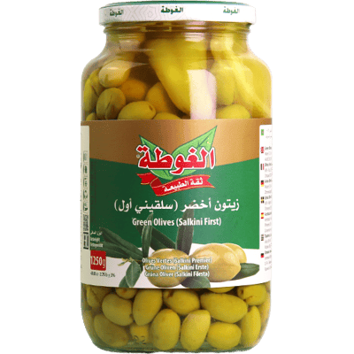 Green Olives Salkini First Al-Ghouta 1250g | زيتون أخضر سلقيني أول الغوطة 1250غ