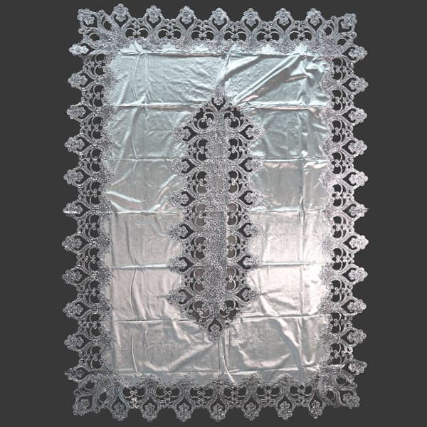 Silver Lace Tablecloth 150x210cm | مفرش طاولة فضي دانتيل 150x210سم