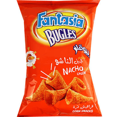 Nacho Cheese Bugles Corn Snacks Fantasia 90g | قراقيش ذرة بيوقلز بطعم جبنة الناتشو فانتازيا 90غ